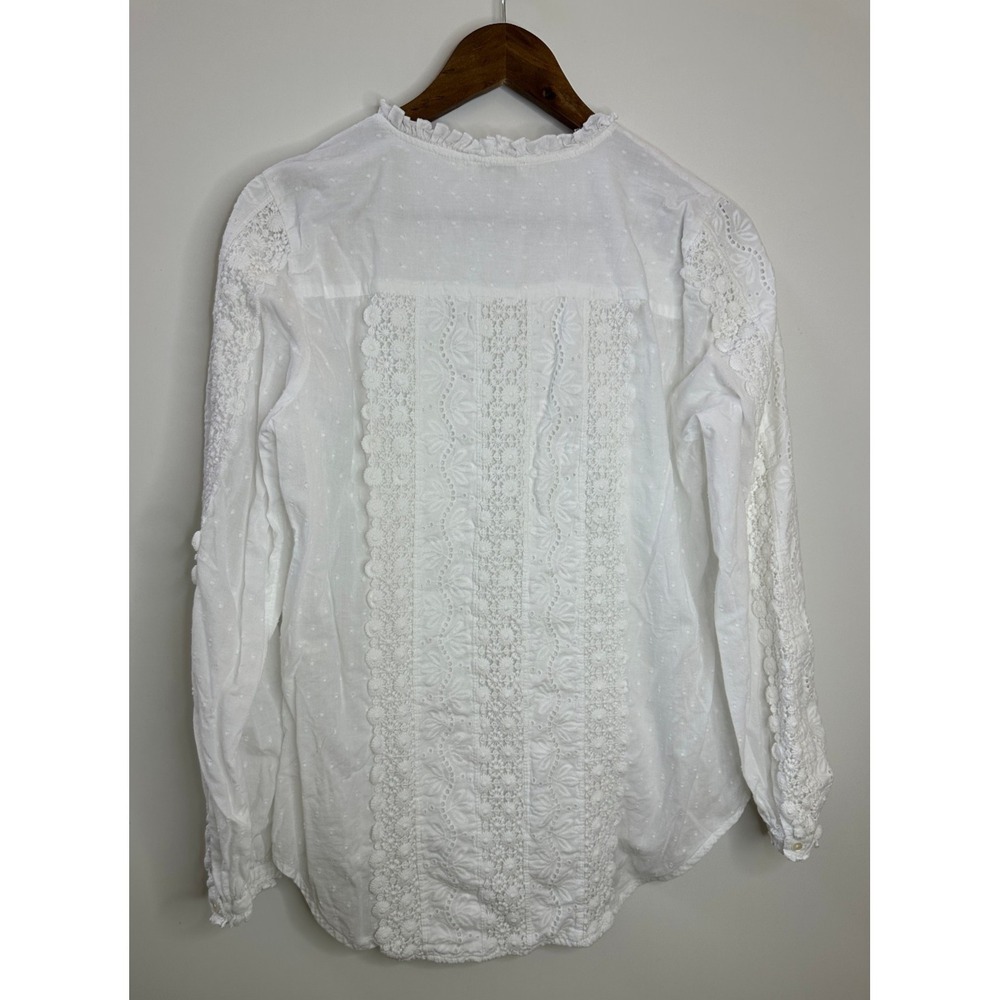 Sundance Embroidered Eyelet White Cotton Button Front Top Medium Intricat Floral - Picture 8 of 12